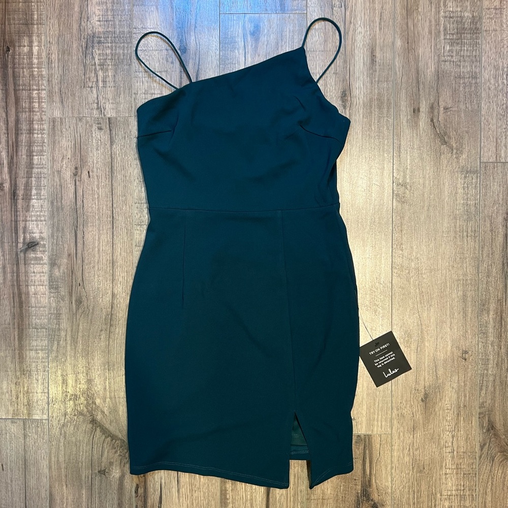 Lulus Party for Two Emerald Green Asymmetrical Bodycon Mini Dress
